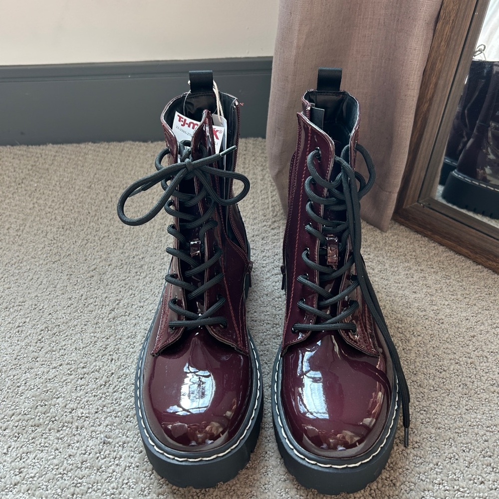 Sincerely Jules Burgundy Combat Boots
